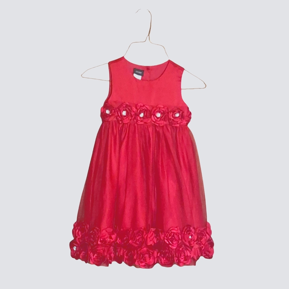Holiday Editions Red Floral Trim Girls Formal Dress